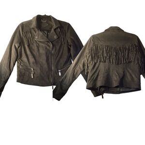 JOU JOU  Fringe Microsuede Jacket Womens’s Medium Black Zippers